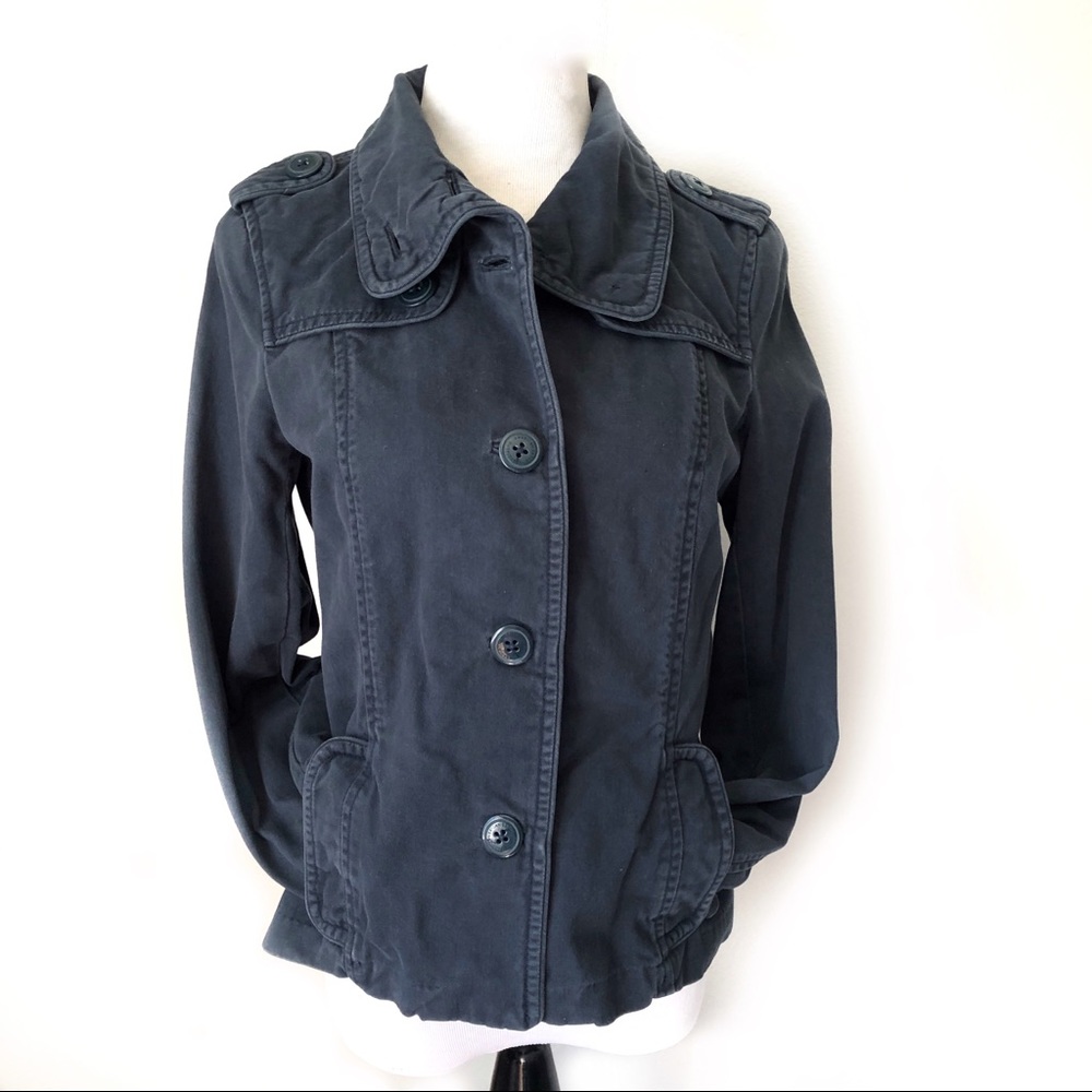 American Eagle Outfitters Navy Blue Utility Jacket Adjustable Collar Coa… - Picture 3 of 12